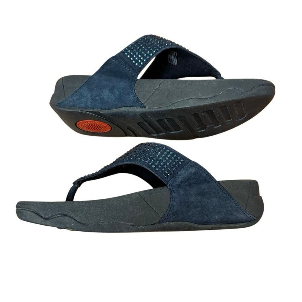 FitFlop Lulu Embellished Thong Sandals Navy Blue Women’s Size 5 - Picture 4 of 7